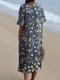 Women's Retro Floral Art Print Casual Flowy Dress RD003