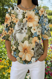Womens Cream Yellow Floral Multi-Cat Print Casual Shirt