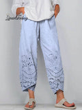 Women's Vintage Lovely Floral Art Printed Cotton And Linen Casual Pants