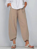 Women's Solid Color Loose Elegant Casual Simple Cotton And Linen Ninth Pants RP002