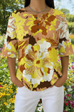 Womens Golden Sunflower Print Casual Waffle Cotton Shirt