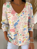 Women's Color Blocks Of Different Sizes Print Casual Pullover Sweater