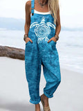 Wome'S Holiday Style Artistic Geometric Turtle Pattern Print Casual Cotton Wide Leg Jumpsuit