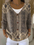 Women's Vintage Abstract Geometric Art Print Casual Pullover Sweater RSCK519