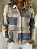 Geometric Block And Line Decorative Patterns Casual Shirt Collar Long Sleeve Sweater
