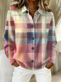 Women's Vintage Plaid Art Print Casual Sweater RSNA1141