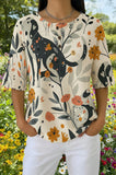 Womens Cream Leafy Multi-Dog Print Casual Shirt