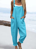 Wome's Vacation Retro Casual Cotton Linen Wide Leg Jumpsuit