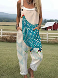 Women's Chicken Print Casual Cotton Wide Leg Jumpsuit