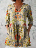 Women's Vintage Floral Art Print Casual Cotton Linen Shirt
