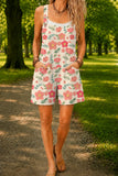 Women’s Coral Rose Floral Print Casual Cotton Wide Leg Romper