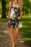 Women’s Black Vintage Cat Rose Print Casual Cotton Wide Leg Romper