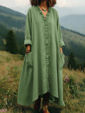 Linen-Feel Ruffle-Trim V-Neck Pocket Maxi Dress