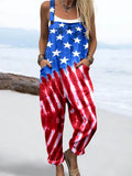 Wome'S American Flag Tie Dye Print Casual Cotton Wide Leg Jumpsuit