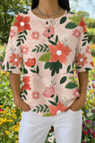 Womens Pink Floral Leaf Print Casual Shirt