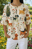 Womens Cream Leafy Multi-Dog Print Casual Shirt