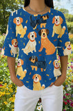 Womens Blue All-Over Dog Print Casual Shirt