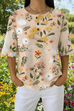 Womens Beige Floral Butterfly Print Casual Shirt