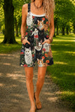 Women’s Black Vintage Floral Cat Print Casual Cotton Wide Leg Romper