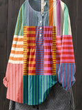 Women's Abstract Geometric Pattern Art Print Casual Cotton And Linen Shirt