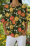 Womens Dark Green Floral Print Casual Shirt