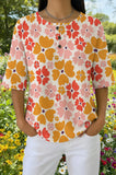 Womens Orange Floral Print Casual Shirt