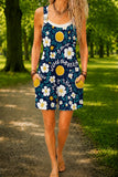 Women’s Navy Sunflower Print Casual Cotton Wide Leg Romper