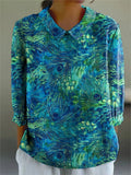 Women's Peacock Feather Pattern Art Print Casual Cotton Linen V-neck Shirt