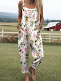 Women's Cute Bumblebee Print Casual Cotton Wide Leg Jumpsuit
