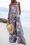 Vacation Retro Floral Print Wide Leg Jumpsuit