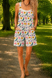 Women’s Colorful Retro Floral Print Casual Cotton Wide Leg Romper