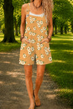 Women’s Brown Daisy Print Casual Cotton Wide Leg Romper