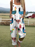 Women's Funny Chick Art Print Casual Cotton Wide Leg Jumpsuit