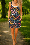 Women’s Navy Colorful Ditsy Floral Print Casual Cotton Wide Leg Romper