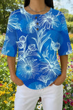 Womens Blue Abstract Floral Print Casual Shirt