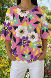 Womens Black Smiley Face Floral Print Casual Shirt