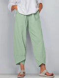 Women's Solid Color Loose Elegant Casual Simple Cotton And Linen Ninth Pants RP002