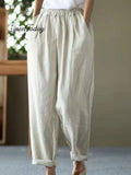Casual Loose Solid Color Elastic Waist Pants
