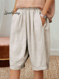 Cotton Linen High Waist Slim Casual All-match Cropped Pants