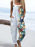 Wome'S Starfish Underwater World Irregular Pattern Print Casual Cotton Wide Leg Jumpsuit