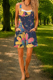 Women’s Navy Tropical Cat Print Casual Cotton Wide Leg Romper