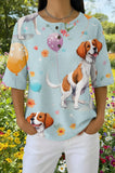 Womens White Polka Dot Beagle Print Casual Shirt