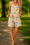 Women’s Cream Vintage Floral Print Casual Cotton Wide Leg Romper