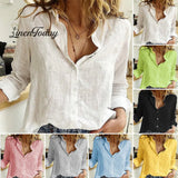 Solid Color Casual Loose Long Sleeve Linen Shirt