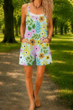 Women’s Fresh Colorful Floral Print Casual Cotton Wide Leg Romper