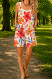 Women’s Orange Big Flower Print Casual Cotton Wide Leg Romper
