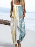 Wome'S Artistic Stripes Pattern Print Casual Cotton Wide Leg Jumpsuit