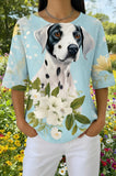 Womens Sky Blue Dalmatian Floral Print Casual Waffle Cotton Shirt