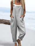Wome's Vacation Retro Casual Cotton Linen Wide Leg Jumpsuit
