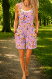 Women’s Purple Botanical Floral Print Casual Cotton Wide Leg Romper